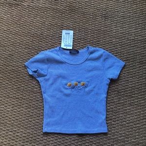 Brandy Melville Blue Striped Flower T-Shirt